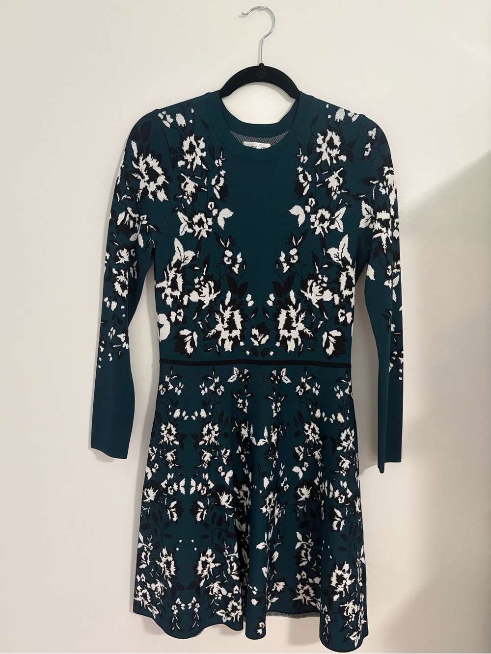 Eliza J Teal Long Sleeve Floral Fit-and-Flare Dress